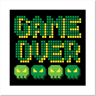 8-bit retro Game Over pixel art design Posters and Art